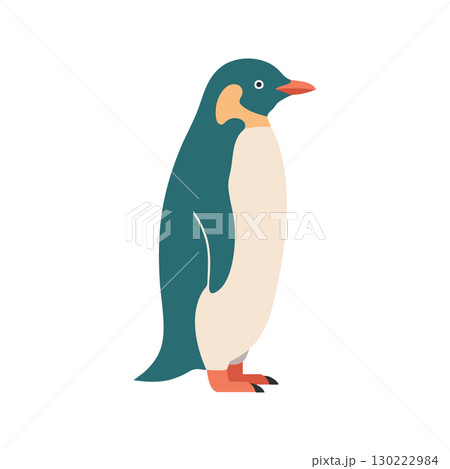 Penguin standing side view simple flat style vector illustration in teal and cream colors Penguin standing side view simple flat style vector illustration in teal and cream colors 130222984