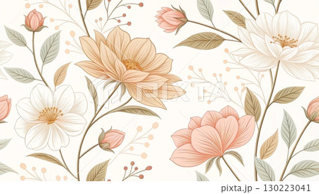 Pastel-toned flowers minimal soft lines digital art background 8K 130223041