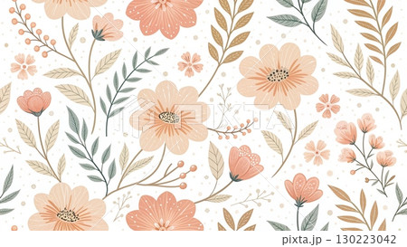 Pastel-toned flowers minimal soft lines digital art background 8K 130223042