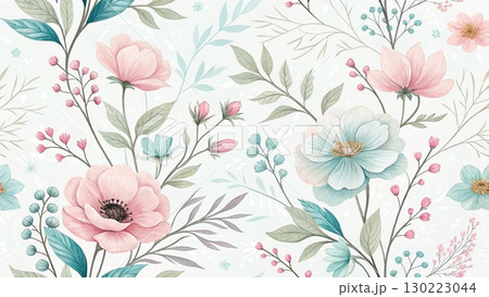 Pastel-toned flowers minimal soft lines digital art background 8K 130223044