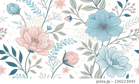 Pastel-toned flowers minimal soft lines digital art background 8K 130223045
