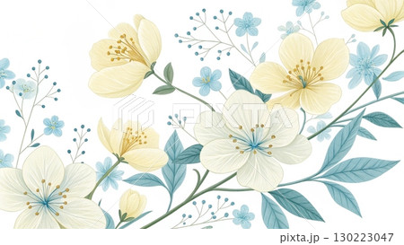Pastel-toned flowers minimal soft lines digital art background 8K 130223047