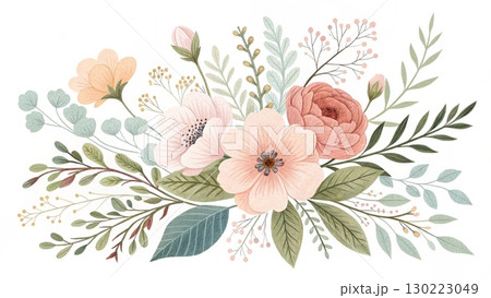 Pastel-toned flowers minimal soft lines digital art background 8K 130223049