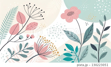 Pastel-toned flowers minimal soft lines digital art background 8K 130223051