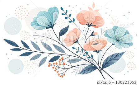 Pastel-toned flowers minimal soft lines digital art background 8K 130223052