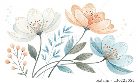 Pastel-toned flowers minimal soft lines digital art background 8K 130223053