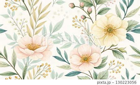 Pastel-toned flowers minimal soft lines digital art background 8K 130223056
