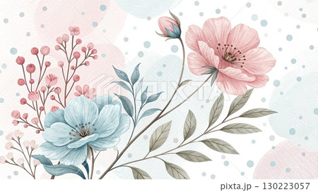Pastel-toned flowers minimal soft lines digital art background 8K 130223057