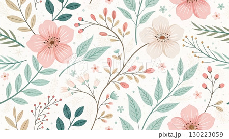 Pastel-toned flowers minimal soft lines digital art background 8K 130223059