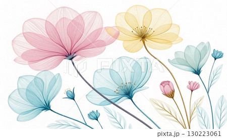 Pastel-toned flowers minimal soft lines digital art background 8K 130223061