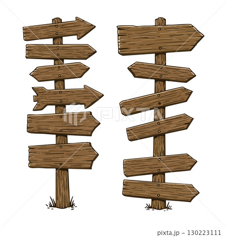 Wooden directional signposts with multiple arrows for navigation and guidance illustration vector 130223111