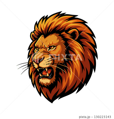 Lion head roaring with detailed orange and brown mane wild animal vector illustration 130223143
