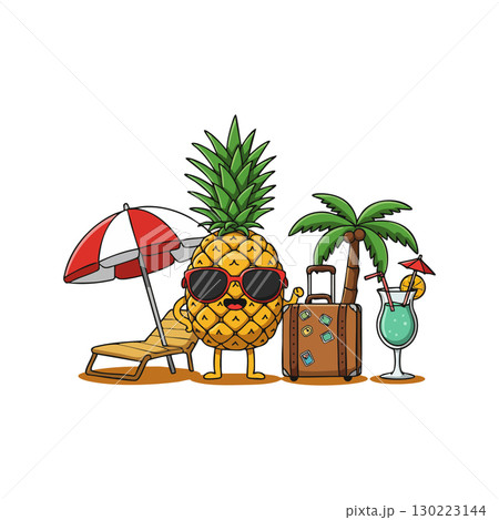 Pineapple with sunglasses and beach items summer vacation tropical concept vector illustration 130223144