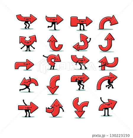 Red arrows with legs pointing in different directions vector illustration set 130223150