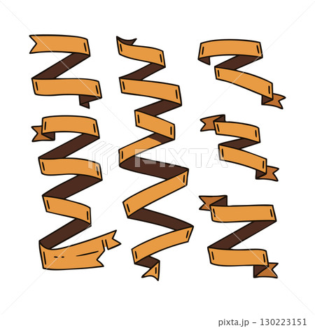 Brown Ribbon Collection Various Styles Hand Drawn Vector Illustration Elements 130223151