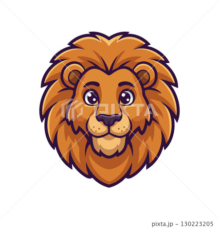 Lion head vector illustration with orange mane and friendly expression 130223205