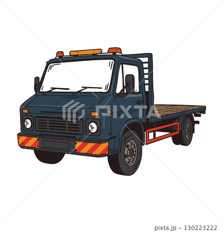 Flatbed truck vector illustration dark blue cargo vehicle for transport and logistics use 130223222