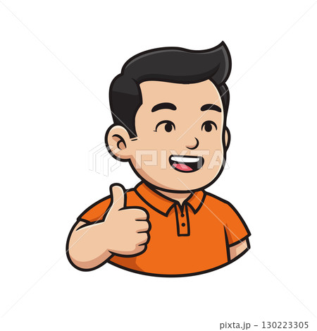 Happy young man giving thumbs up gesture smiling in orange polo shirt vector illustration 130223305