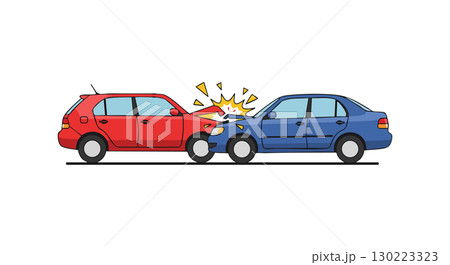 Car Collision Accident Illustration with Red and Blue Vehicles Front Impact Scene Car Collision Accident Illustration with Red and Blue Vehicles Front Impact Scene 130223323