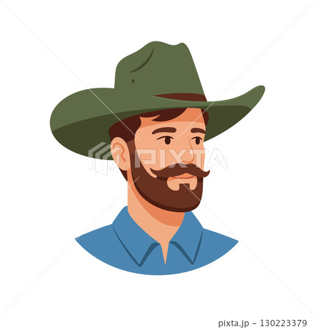 Man with green cowboy hat and blue shirt vector illustration portrait 130223379