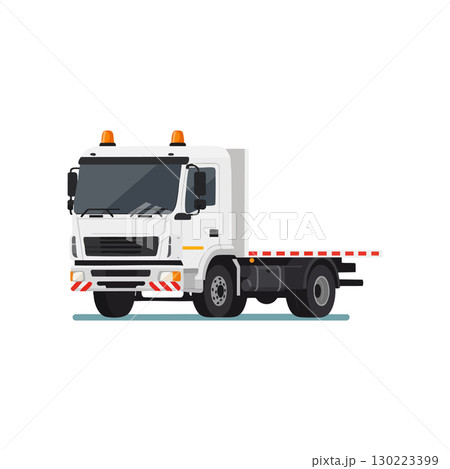 White Flatbed Truck Vector Illustration with Safety Lights and Reflective Stripes White Flatbed Truck Vector Illustration with Safety Lights and Reflective Stripes 130223399