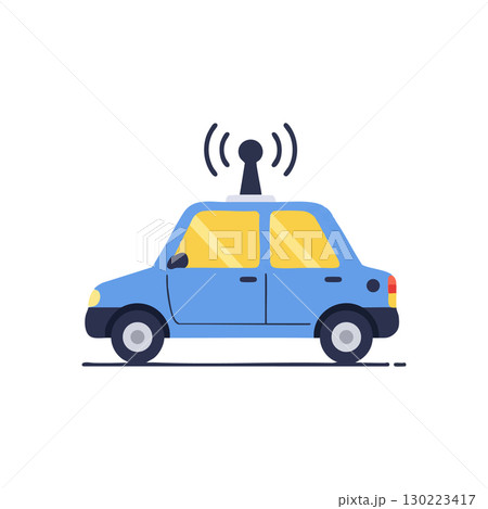 Blue car with wireless signal icon vector illustration in flat design style 130223417
