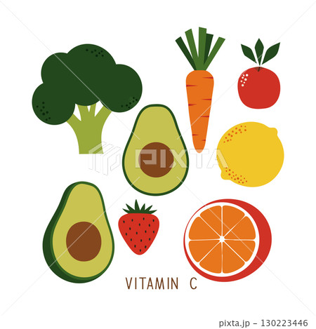 Vitamin C Rich Fruits and Vegetables Including Avocado Carrot Orange Strawberry Broccoli Lemon Tomato Vitamin C Rich Fruits and Vegetables Including Avocado Carrot Orange Strawberry Broccoli Lemon Tomato 130223446