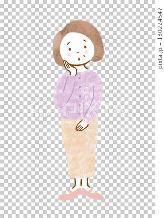 Hand-drawn illustration of a troubled senior woman 130224547