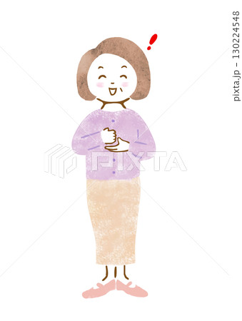 わかった！という表情とポーズのシニア女性の手描きイラスト 130224548