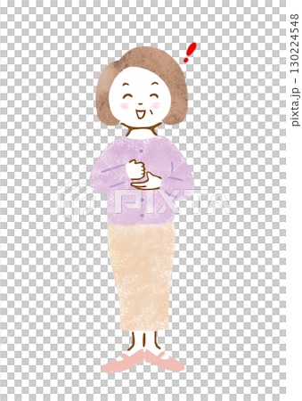 わかった！という表情とポーズのシニア女性の手描きイラスト 130224548