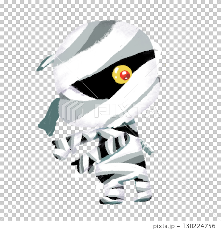 透明背景的可愛萬聖節木乃伊人物插圖 130224756