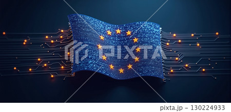 A circuit board forms a European flag showing digitization in europe 130224933