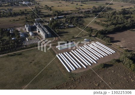 Silo bag filled with soy beans, La Pampa Province, Patagonia, Argentina. 130225306