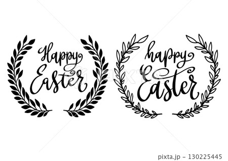 Happy Easter. Lettering phrase with wreath isolated on white background Happy Easter. Lettering phrase with wreath isolated on white background 130225445