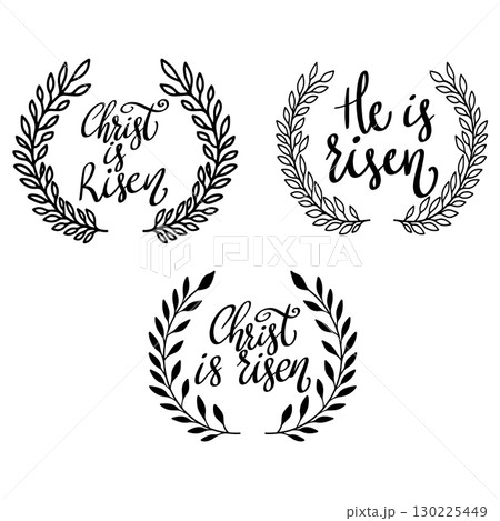 Christ is risen. Lettering phrase with wreath isolated on white background 130225449