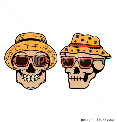 Illustration of skull in sunglasses and straw hat. Summer theme. Vector illustration Illustration of skull in sunglasses and straw hat. Summer theme. Vector illustration 130225508