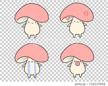 Cute mushroom facial expression set 130225608