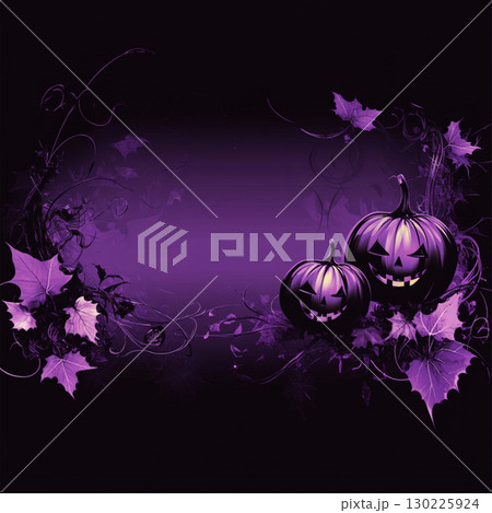 Violet Halloween background with pumpkin and leaves. Abstract grunge wallpaper for holiday party 130225924