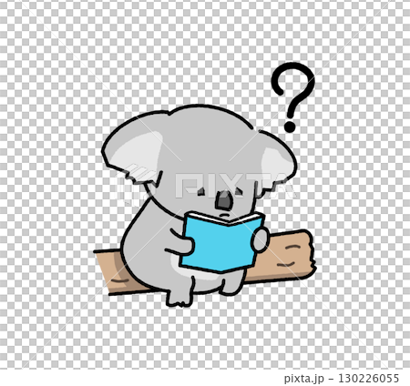 Illustration of a koala having trouble reading a difficult book 130226055