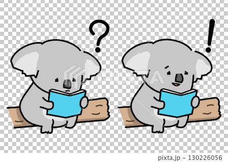Illustration set of a koala who is worried about reading a book and a koala who understands Illustration set of a koala who is worried about reading a book and a koala who understands 130226056