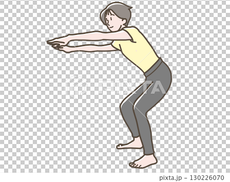 スクワットをするヨガウェア姿の女性のイラスト 130226070