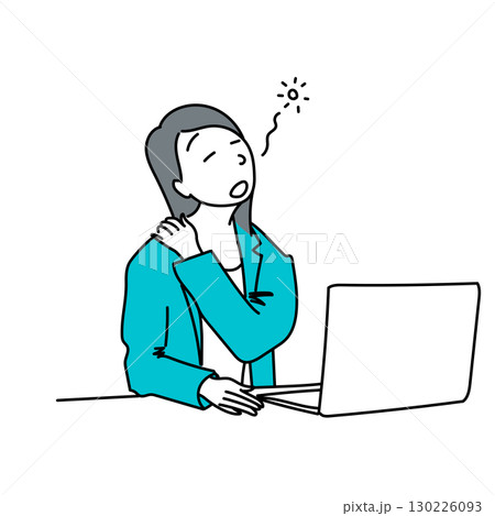 イラスト素材: デスクワークで肩こりに疲れる女性のベクター線画 イラスト素材: デスクワークで肩こりに疲れる女性のベクター線画 130226093
