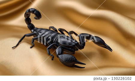 Menacing black scorpion on shimmering golden silk 130226102