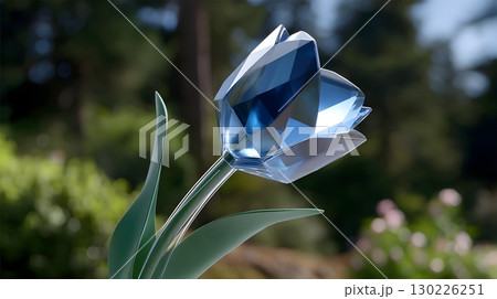 Faceted glass tulip in a garden 130226251