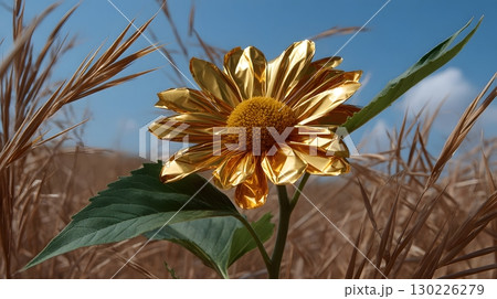 Golden foil sunflower shining in a summer field 130226279