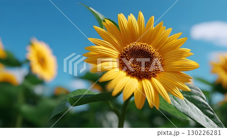 Sunny sunflower in a lush summer field 130226281