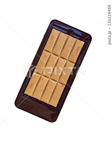 White chocolate bar in packaging on a white background White chocolate bar in packaging on a white background 130226489