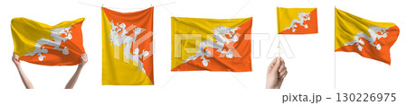Bhutan national flag isolated on transparent background. Asia continent flag collection. 130226975