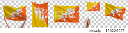Bhutan national flag isolated on transparent background. Asia continent flag collection. 130226975