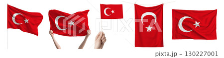 Turkey national flag isolated on transparent background. Asia continent flag collection. 130227001